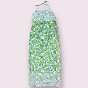 1960s vintage Lilly Pulitzer halter gown with eyelet